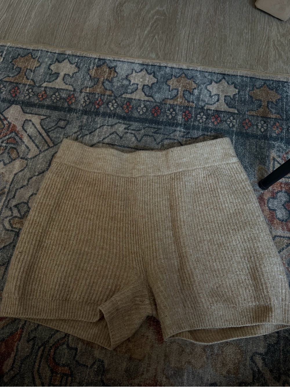 H&M High-Waist Ribbed Knit Shorts in Beige